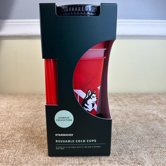 Starbucks Northeastern University Huskies Reusable Cold Cups Set Of 5 NEW - Picture 1 of 7